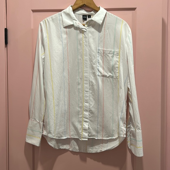 Adorable! White Button Down with Colourful Pinstripes - Picture 1 of 5